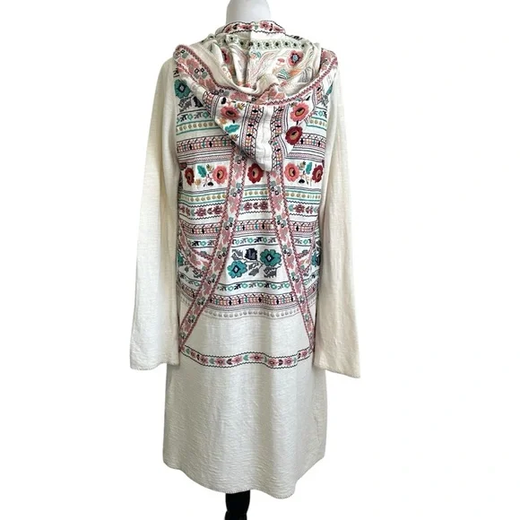 Biya Johnny Was Womens Hooded Embroidered Long Cardigan With Pockets Sz Small